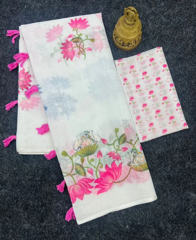 MG 509 Plain Linen Digital Printed Designer Saree Exporters In India